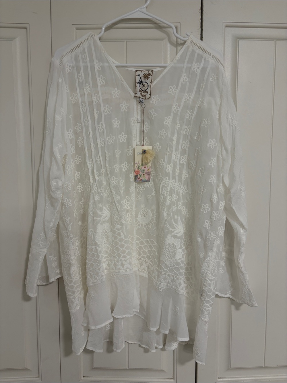 Johnny Was White Embroidered Boho Tunic